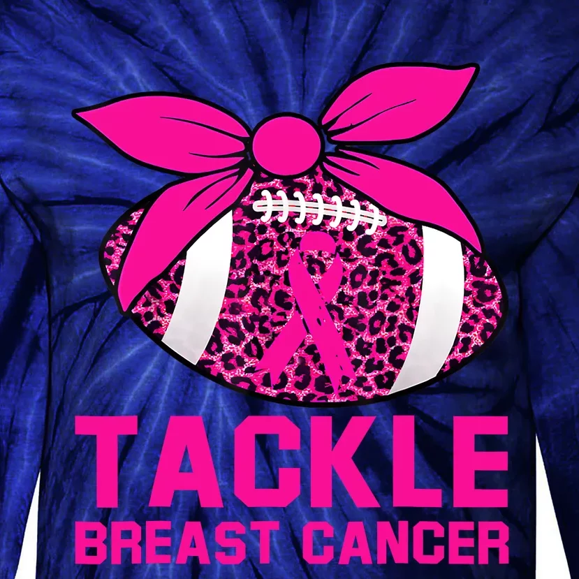 Woman Tackle Football Pink Ribbon Breast Cancer Awareness Tie-Dye Long Sleeve Shirt