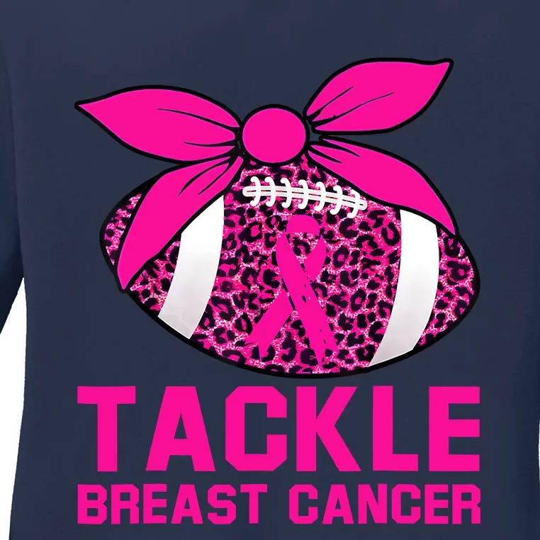 Woman Tackle Football Pink Ribbon Breast Cancer Awareness Ladies Long Sleeve Shirt