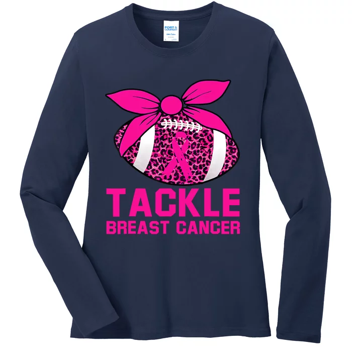 Woman Tackle Football Pink Ribbon Breast Cancer Awareness Ladies Long Sleeve Shirt