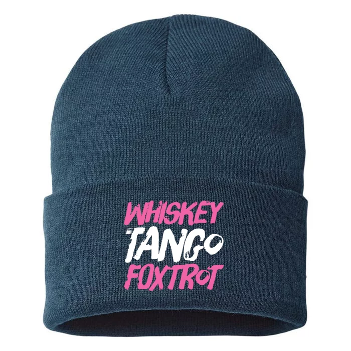 Whiskey Tango Foxtrot Funny Whiskey Gift Shirts Sustainable Knit Beanie