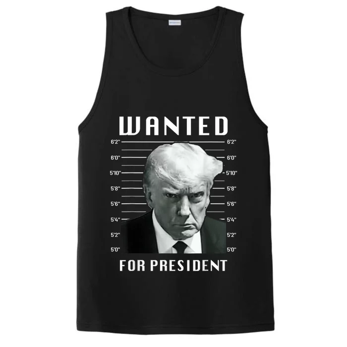 Wanted Trump For President Trump Mug Shot Never Surrender Performance Tank