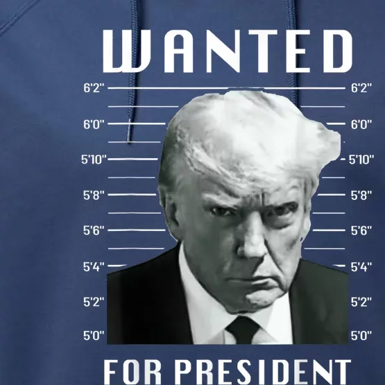 Wanted Trump For President Trump Mug Shot Never Surrender Performance Fleece Hoodie