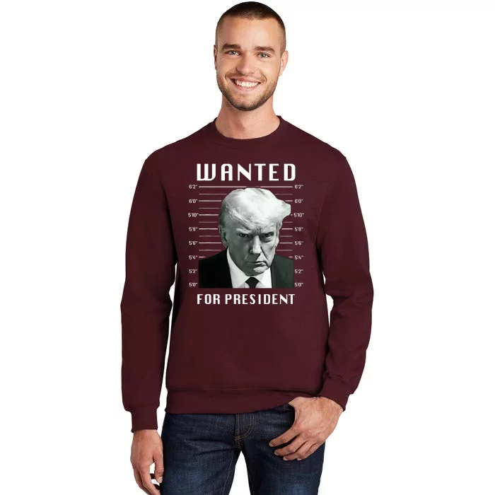 Wanted Trump For President Trump Mug Shot Never Surrender Trending Design Tall Sweatshirt