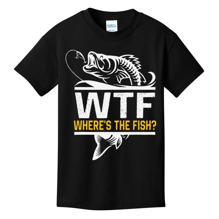 Wheres The Fish Wtf Funny Fishing Kids T-Shirt