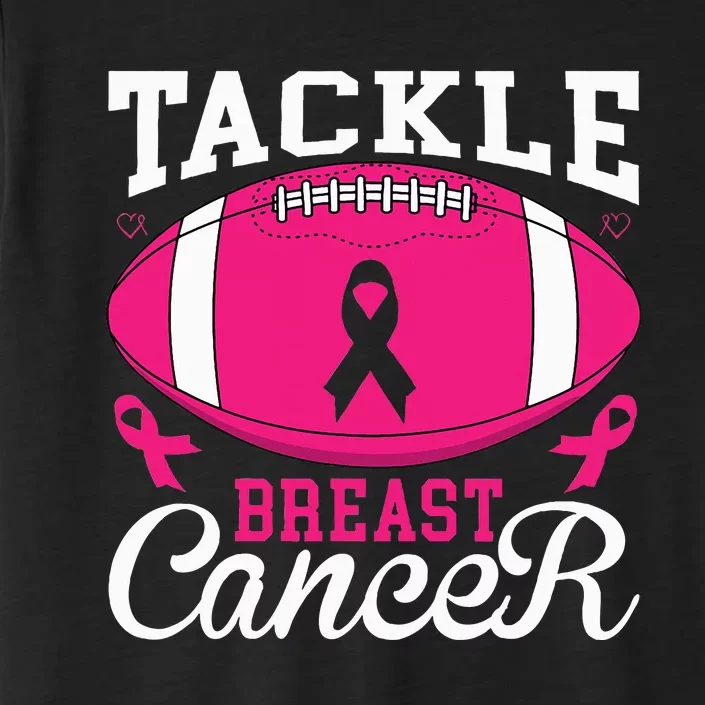 Woman Tackle Football Pink Ribbon Breast Cancer Awareness ChromaSoft Performance T-Shirt