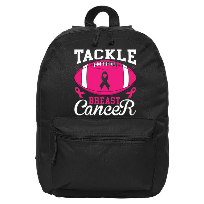 Woman Tackle Football Pink Ribbon Breast Cancer Awareness 16 in Basic Backpack