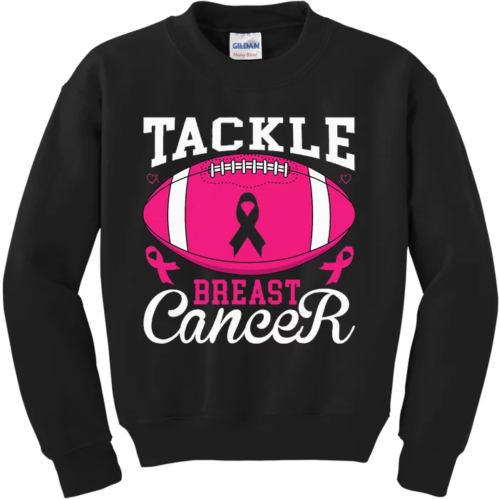 Woman Tackle Football Pink Ribbon Breast Cancer Awareness Kids Sweatshirt