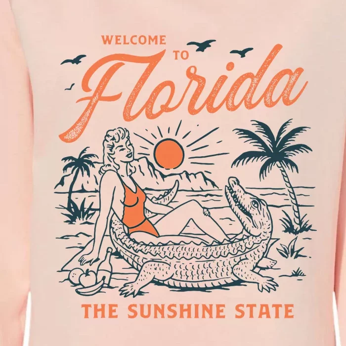 Welcome To Florida Funny Vintage Gator Beach Sunshine State Womens California Wash Sweatshirt