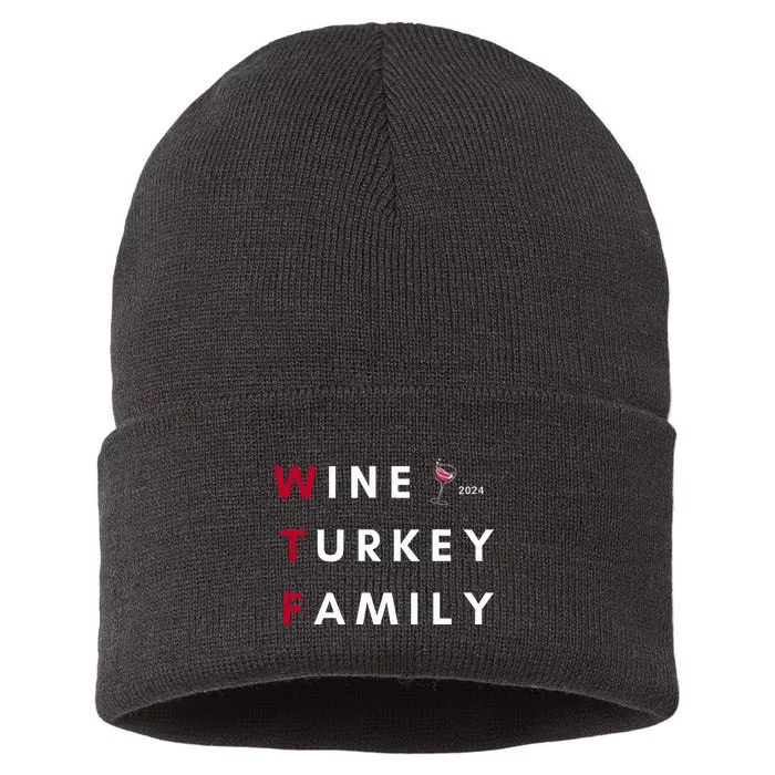 Wine Turkey Family Thanksgiving Sustainable Knit Beanie