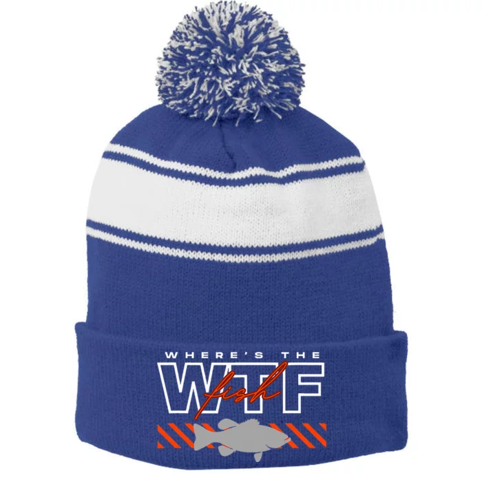 WhereS The Fish Wtf Funny Fishing Joke Stripe Pom Pom Beanie