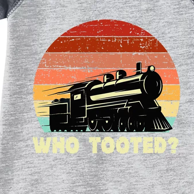 Who Tooted Funny Train Lovers & Railroad Retro Sunset Infant Baby Jersey Bodysuit