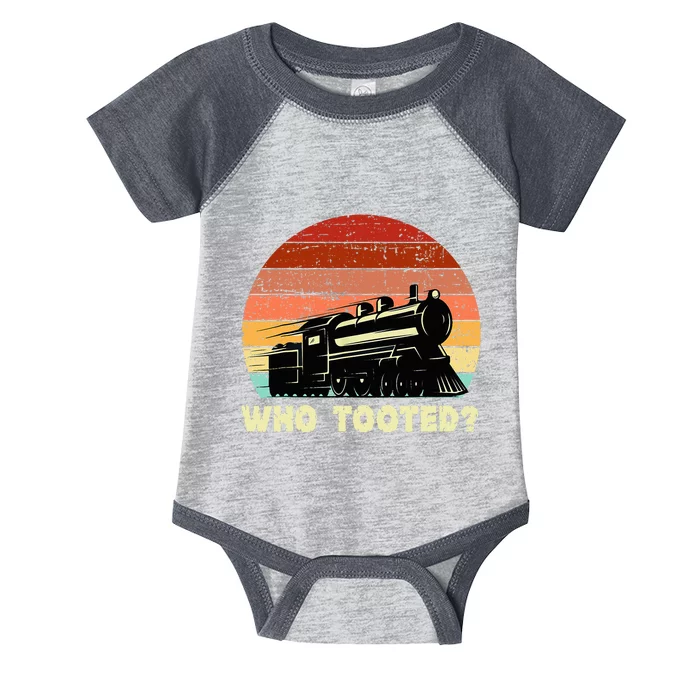 Who Tooted Funny Train Lovers & Railroad Retro Sunset Infant Baby Jersey Bodysuit