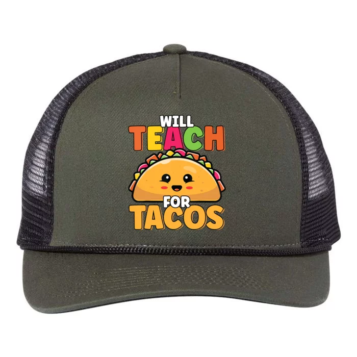 Will Teach For Tacos Lover Funny Cute Cinco De Mayo Teacher Retro Rope Trucker Hat Cap