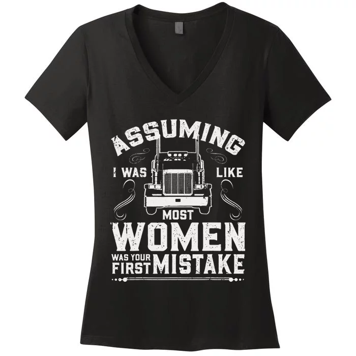 Woman Trucker Female Truck Driver Women's V-Neck T-Shirt