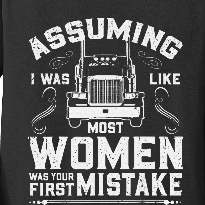 Woman Trucker Female Truck Driver Kids Long Sleeve Shirt