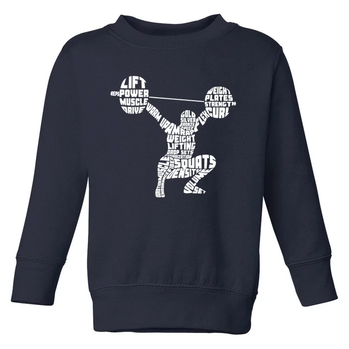 Weightlifting Typography Fitness Gym Word Art Toddler Sweatshirt