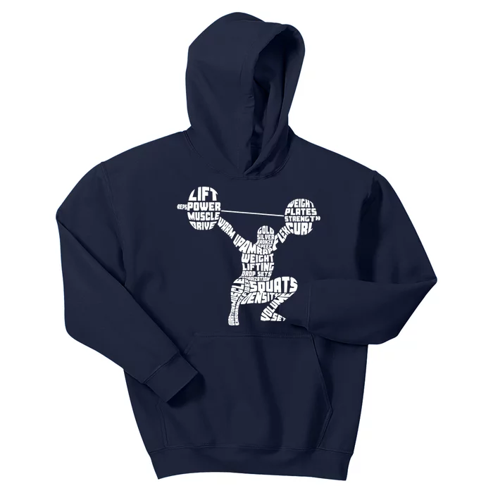 Weightlifting Typography Fitness Gym Word Art Kids Hoodie