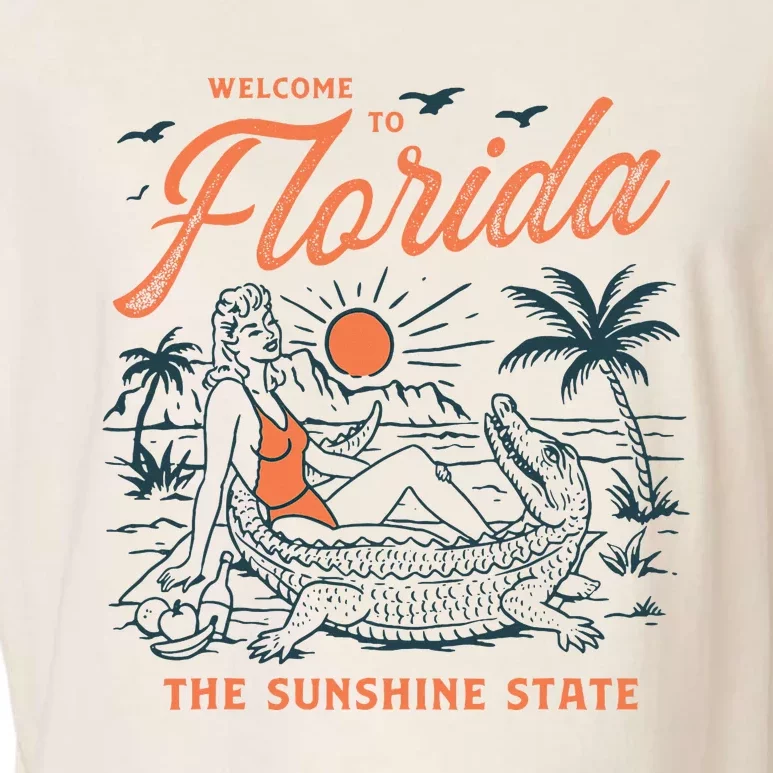 Welcome To Florida Funny Gator Beach Sunshine State Garment-Dyed Women's Muscle Tee