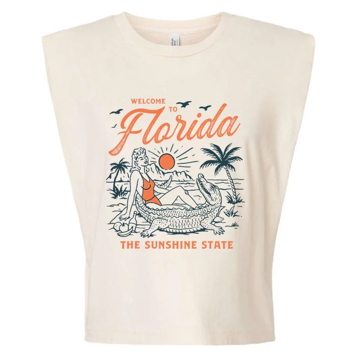 Welcome To Florida Funny Gator Beach Sunshine State Garment-Dyed Women's Muscle Tee