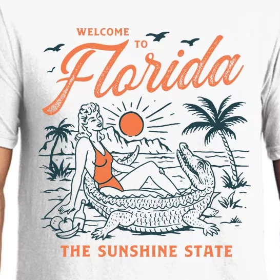 Welcome To Florida Funny Gator Beach Sunshine State Pajama Set