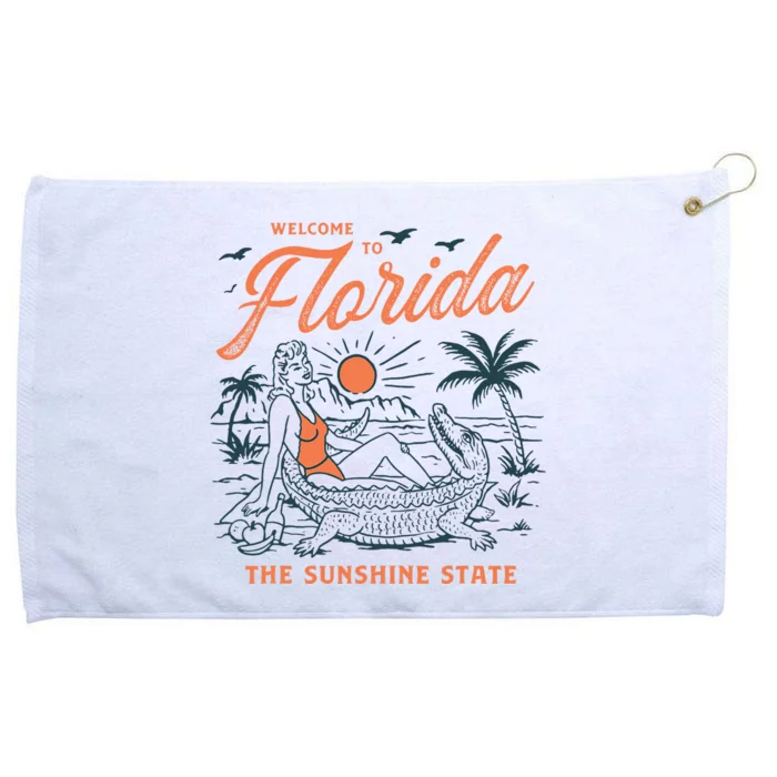 Welcome To Florida Funny Gator Beach Sunshine State Grommeted Golf Towel