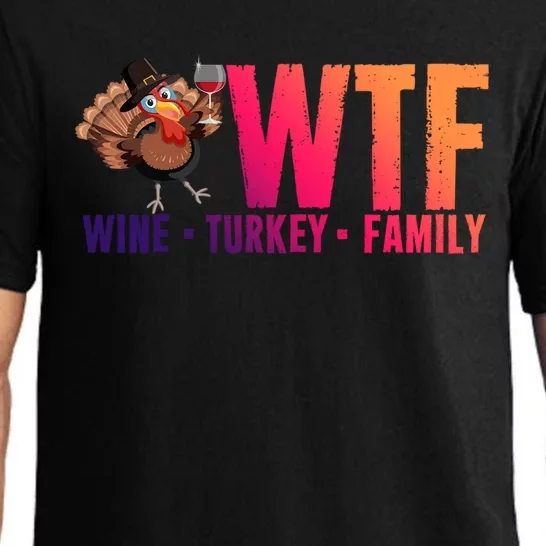 Wine Turkey Family Wtf Thanksgiving Day Funny Great Gift Pajama Set