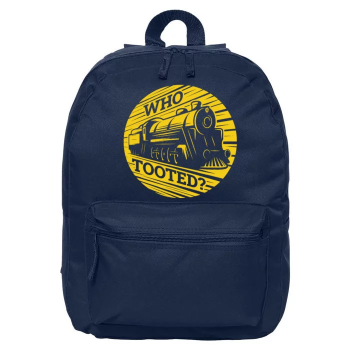 Who Tooted Funny Train Lover Cute Model Railroad Conductor 16 in Basic Backpack