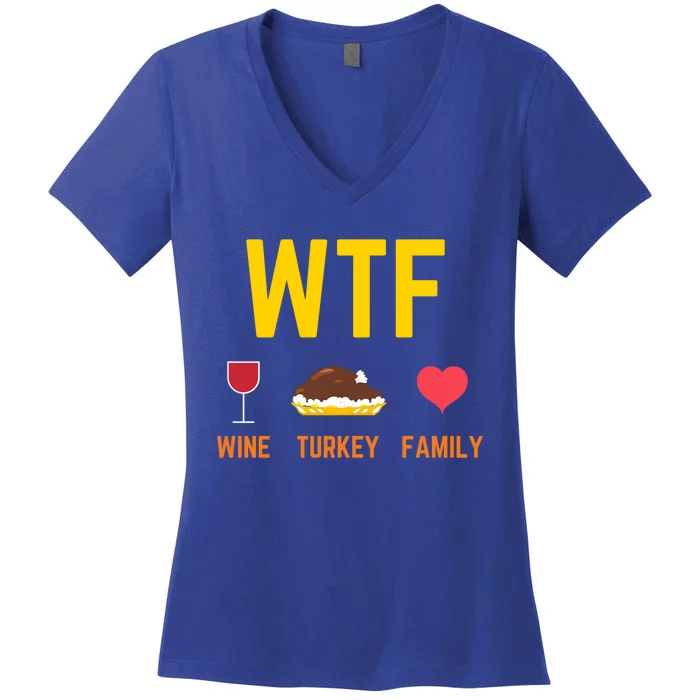 Wine Turkey Family Funny Thanksgiving Food Meaningful Gift Fall Season Gift Women's V-Neck T-Shirt