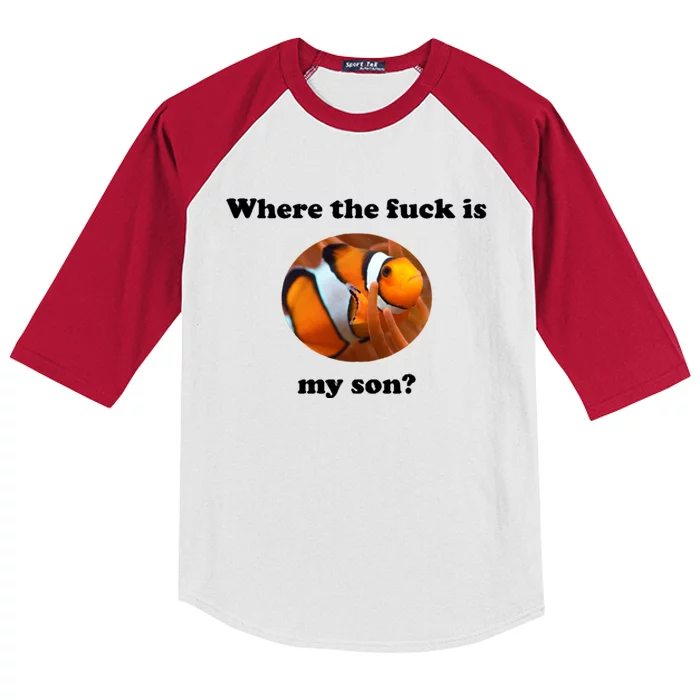 Where The Fuck Is My Son? Funny Kids Colorblock Raglan Jersey