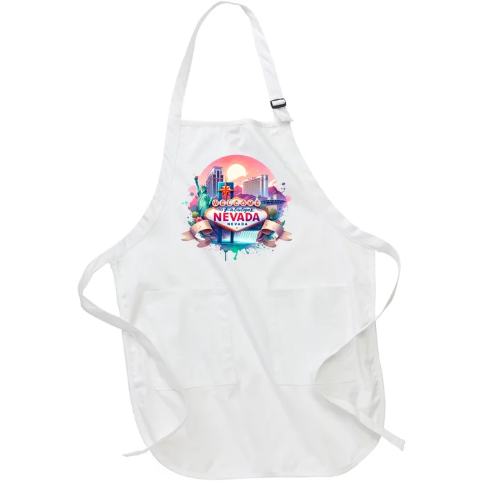 Welcome To Fabulous Nevada Las Vegas Water Color Logo Full-Length Apron With Pocket