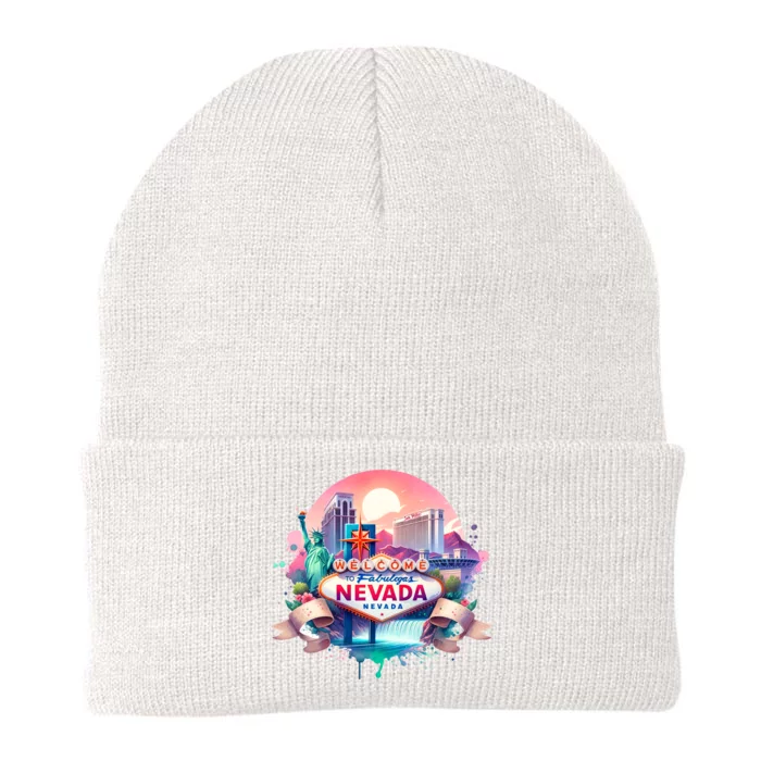 Welcome To Fabulous Nevada Las Vegas Water Color Logo Knit Cap Winter Beanie