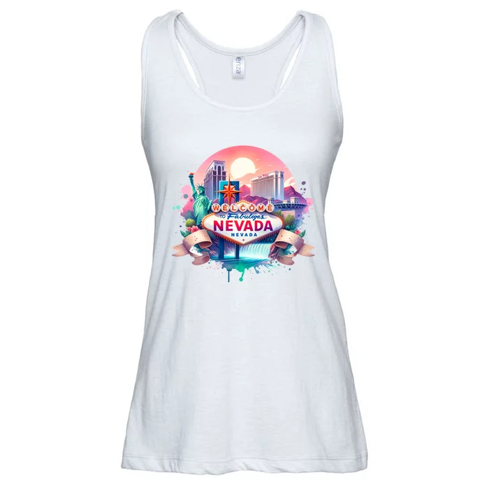 Welcome To Fabulous Nevada Las Vegas Water Color Logo Ladies Essential Flowy Tank