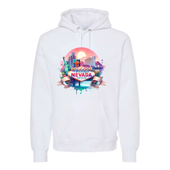 Welcome To Fabulous Nevada Las Vegas Water Color Logo Premium Hoodie