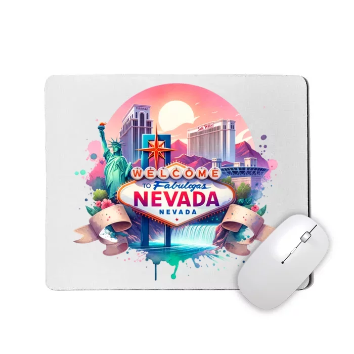 Welcome To Fabulous Nevada Las Vegas Water Color Logo Mousepad