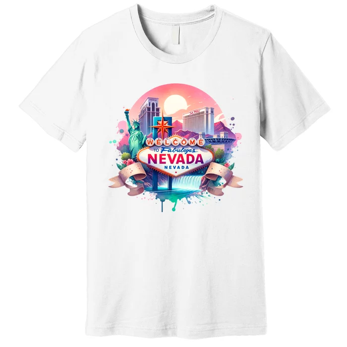 Welcome To Fabulous Nevada Las Vegas Water Color Logo Premium T-Shirt