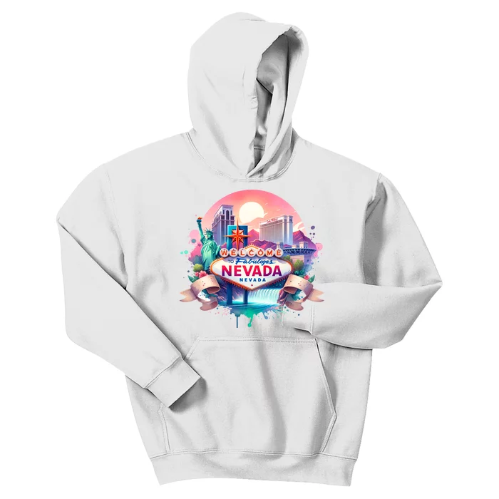 Welcome To Fabulous Nevada Las Vegas Water Color Logo Kids Hoodie