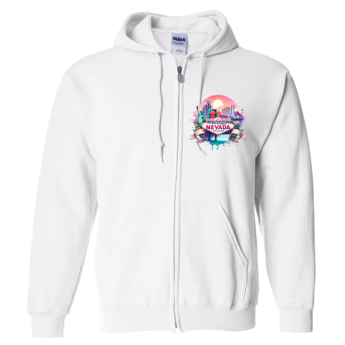 Welcome To Fabulous Nevada Las Vegas Water Color Logo Full Zip Hoodie