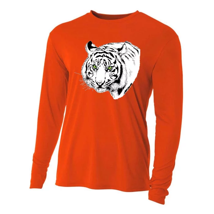 White Tiger Face Cooling Performance Long Sleeve Crew