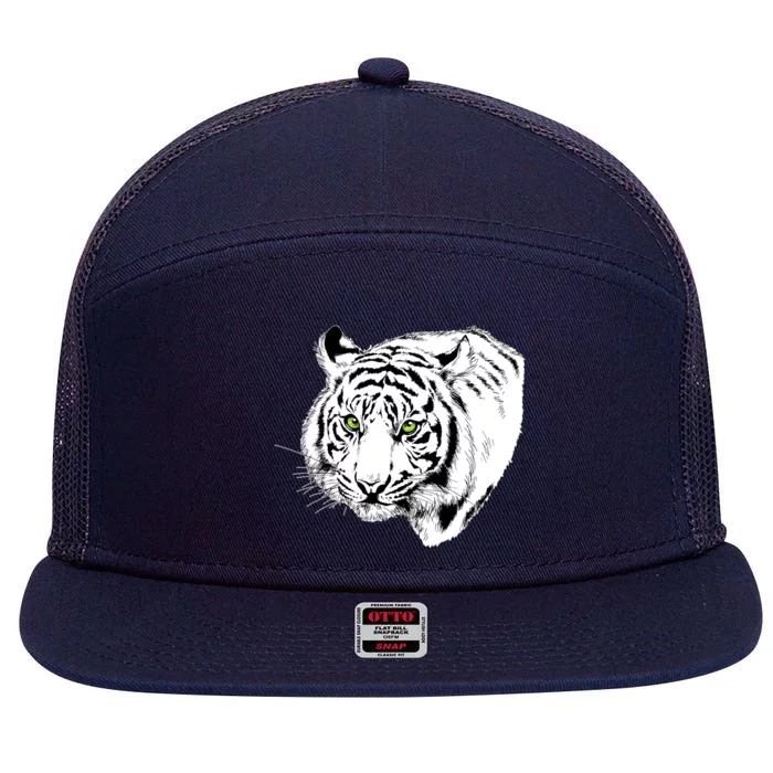 White Tiger Face 7 Panel Mesh Trucker Snapback Hat