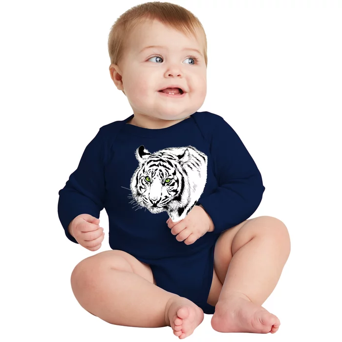 White Tiger Face Baby Long Sleeve Bodysuit