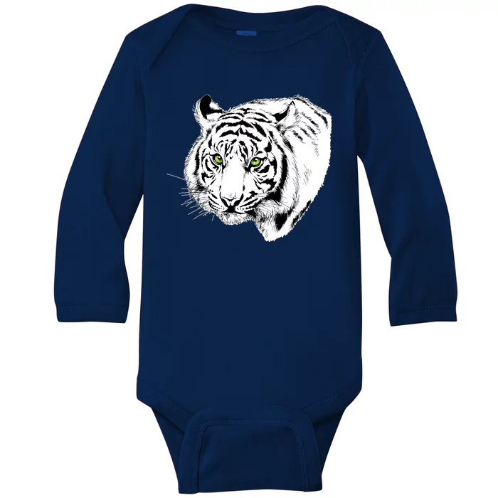 White Tiger Face Baby Long Sleeve Bodysuit