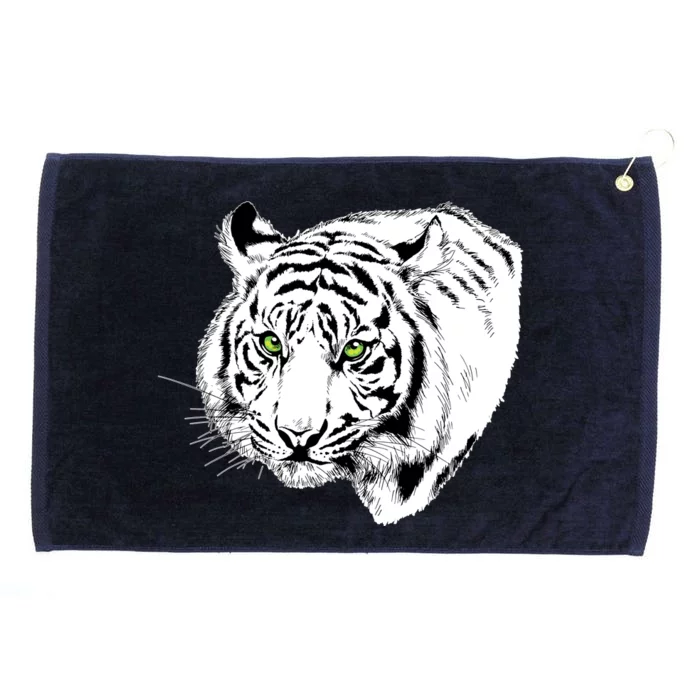 White Tiger Face Grommeted Golf Towel