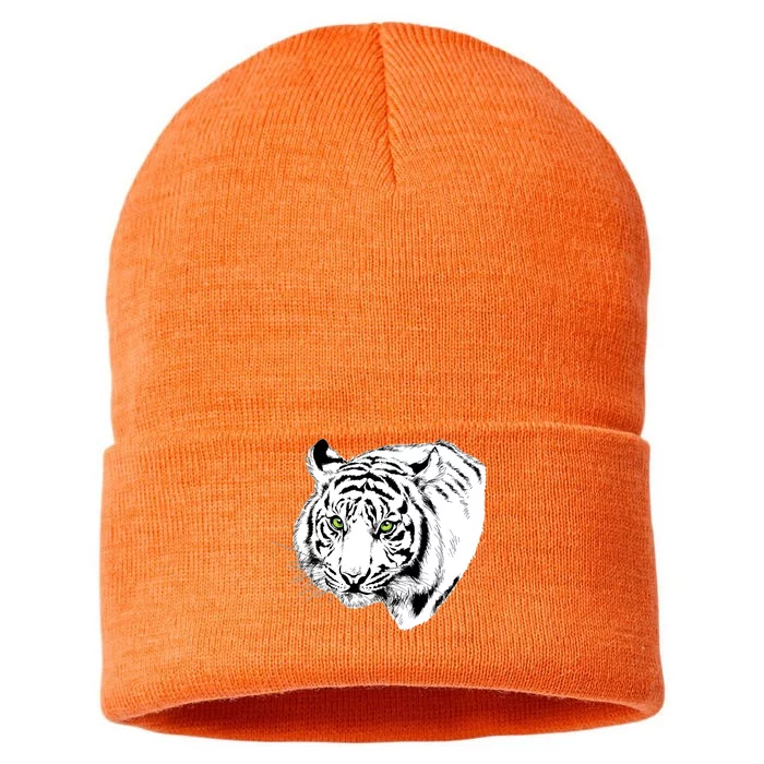 White Tiger Face Sustainable Knit Beanie