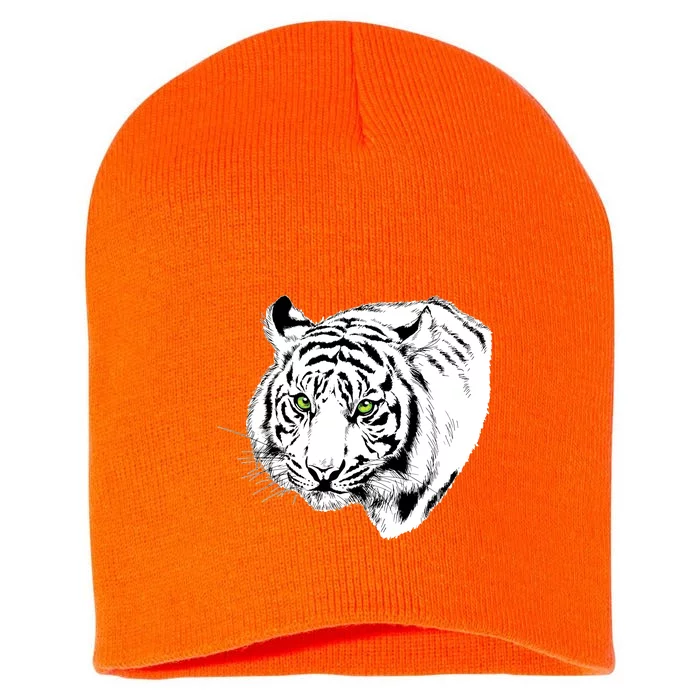 White Tiger Face Short Acrylic Beanie