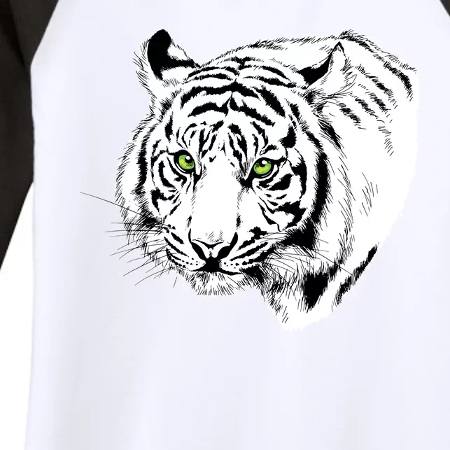 White Tiger Face Women's Tri-Blend 3/4-Sleeve Raglan Shirt