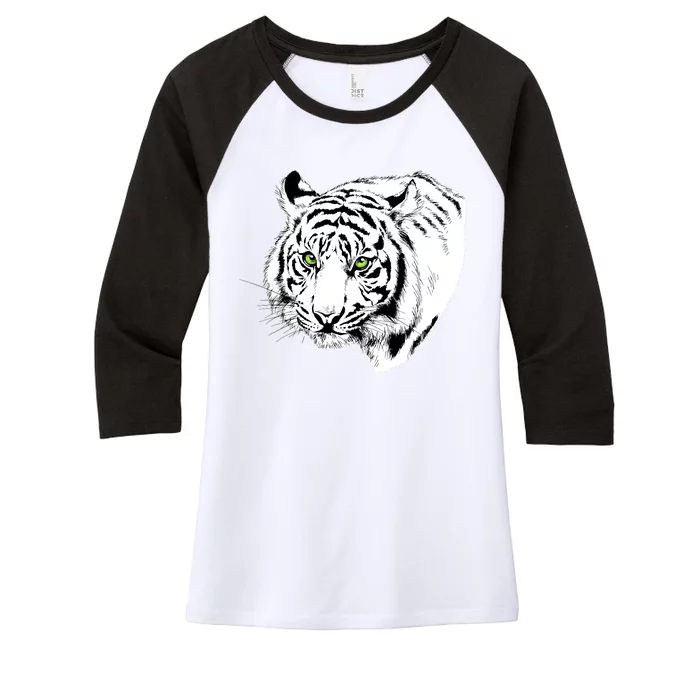 White Tiger Face Women's Tri-Blend 3/4-Sleeve Raglan Shirt