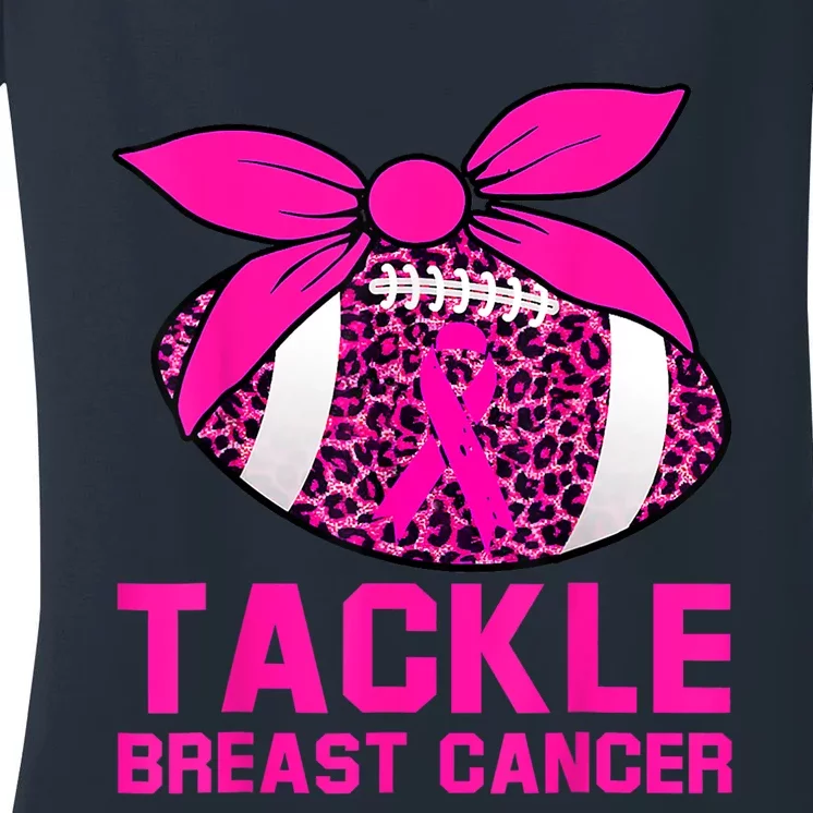 Woman Tackle Football Pink Ribbon Breast Cancer Awareness Women's V-Neck T-Shirt