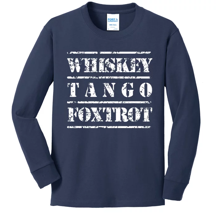 Whiskey Tango Foxtrot Military Design Kids Long Sleeve Shirt