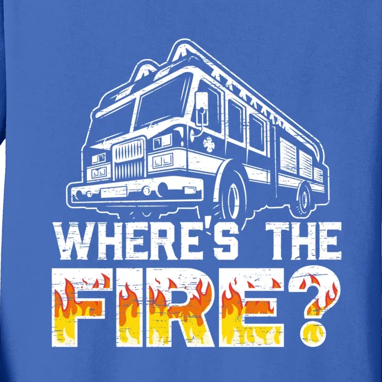 Wheres The Fire Truck Fire Firefighting Fire Rescue Gift Kids Long Sleeve Shirt