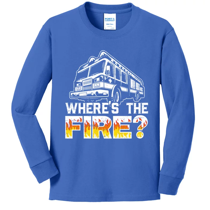 Wheres The Fire Truck Fire Firefighting Fire Rescue Gift Kids Long Sleeve Shirt